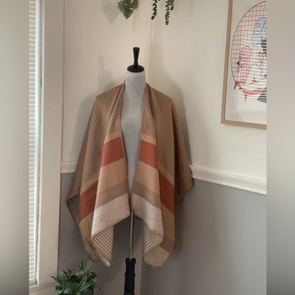 NWOT Mixit Reversible Houndstooth & Stripes Shrug Poncho - Picture 1 of 8
